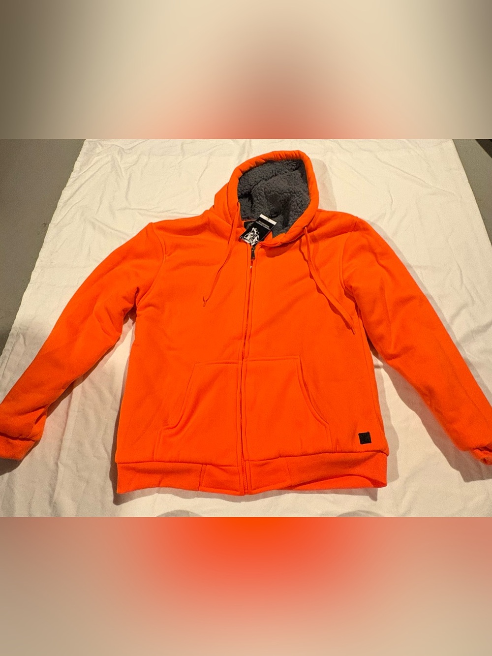 Safety Orange Zip Up Hoodie  Men's Size: Medium